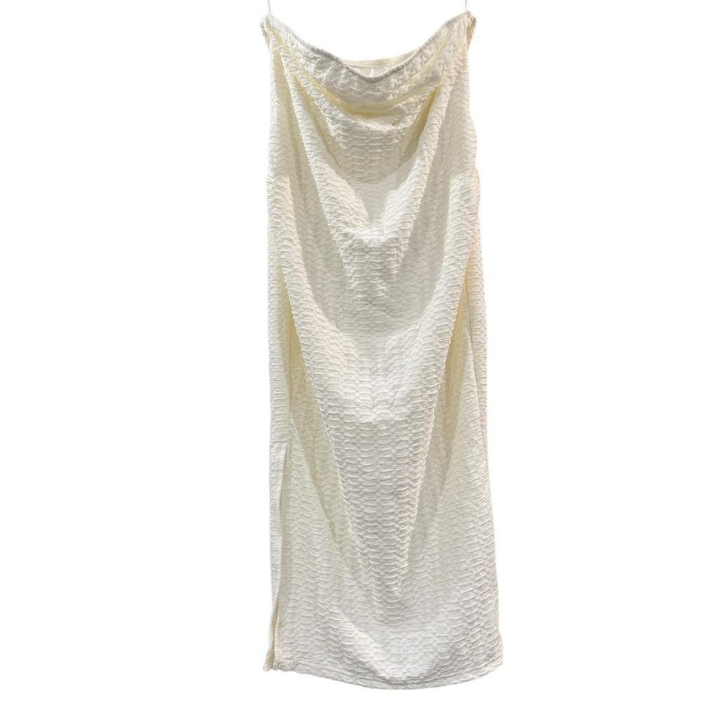 SHEIN Off White Textured Strapless Dress